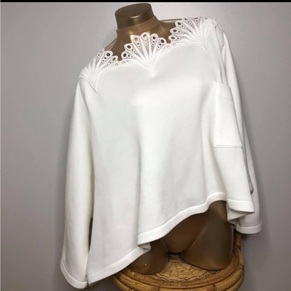 White lace illusion mesh dolman oversize soft fleece lined sweatshirt top - Picture 11 of 11